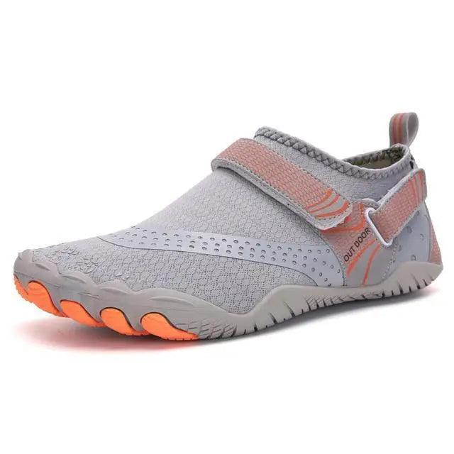 Unisex water shoe gray slip-on with pink straps and orange sole for beach non-slip grip on Tampa Home & Garden Store