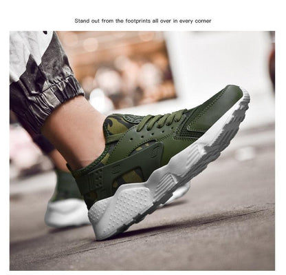 Stevvex unisex camouflage olive green mesh sneakers with white sole on Tampa Home & Garden Store