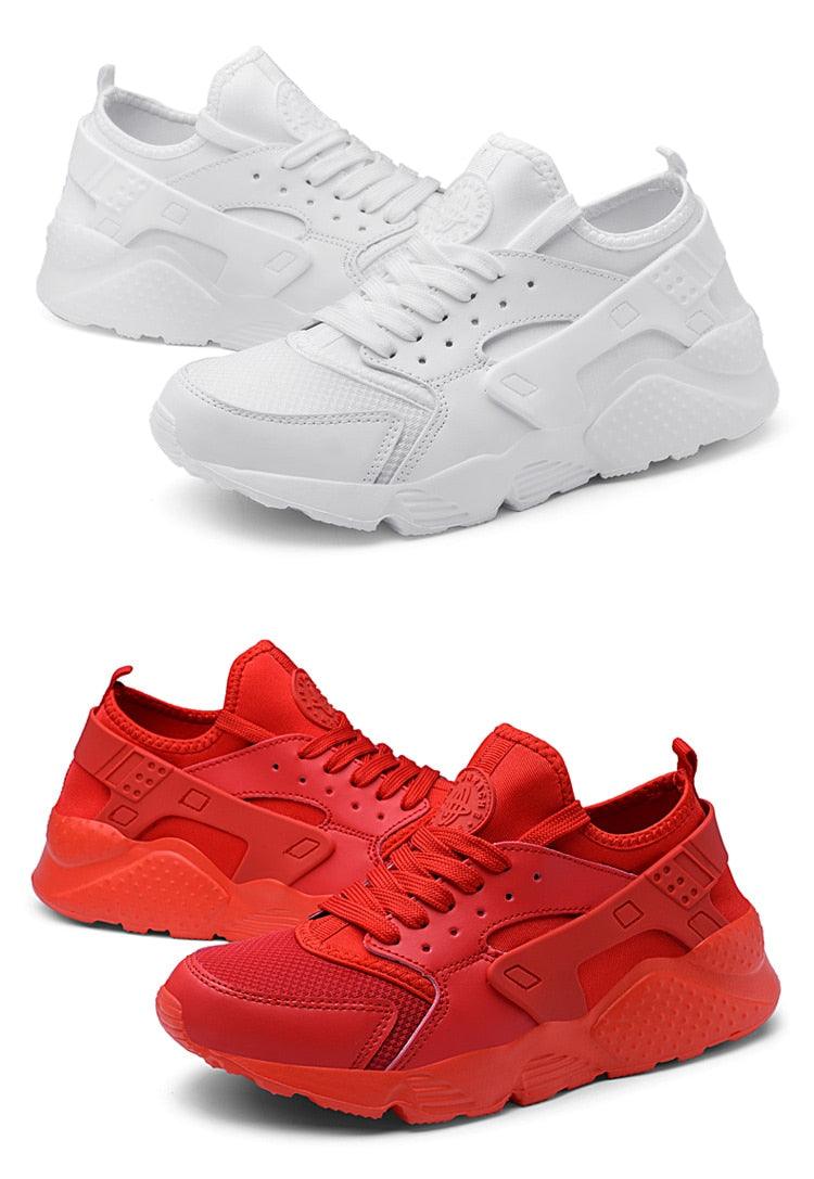 Stevvex sneakers white mesh running shoes and red casual sport shoes, two pairs on Tampa Home & Garden Store