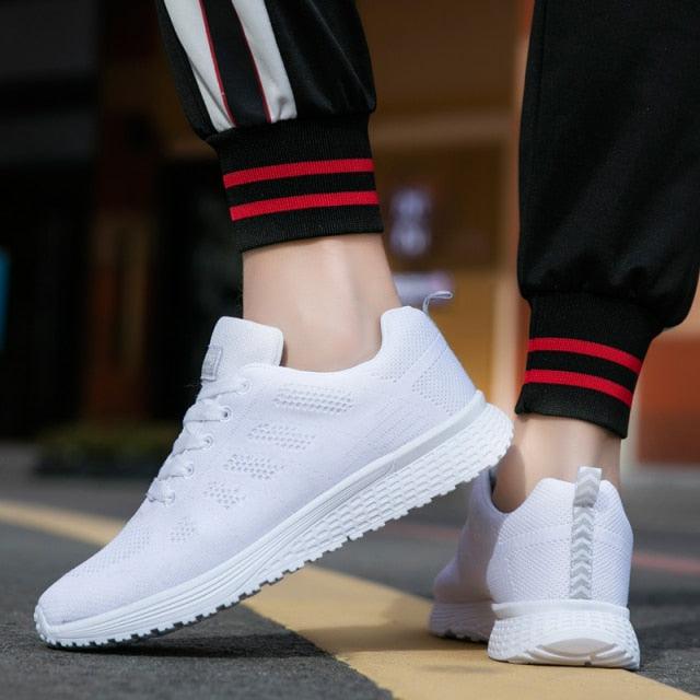 Unisex white mesh sneakers by Stevvex, lace-up running casual sports shoes on Tampa Home & Garden Store