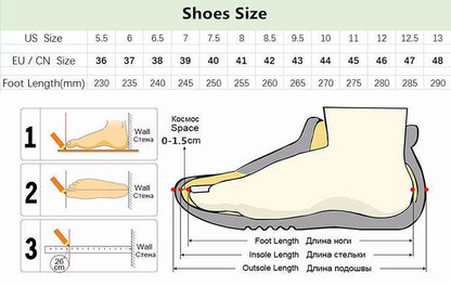 Unisex sneakers size chart showing US/EU sizes and foot-length diagrams on Tampa Home & Garden Store