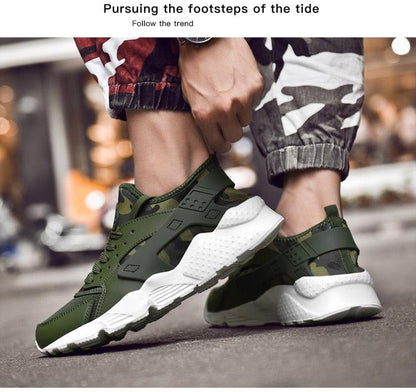 Stevvex unisex camo green mesh sneakers with chunky white sole casual sport shoes pair on Tampa Home & Garden Store