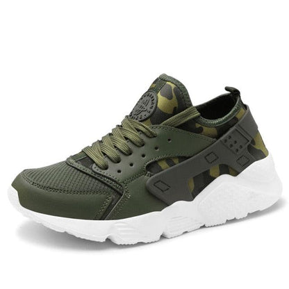 Stevvex unisex camo mesh sneakers with olive green upper and white chunky sole on Tampa Home & Garden Store