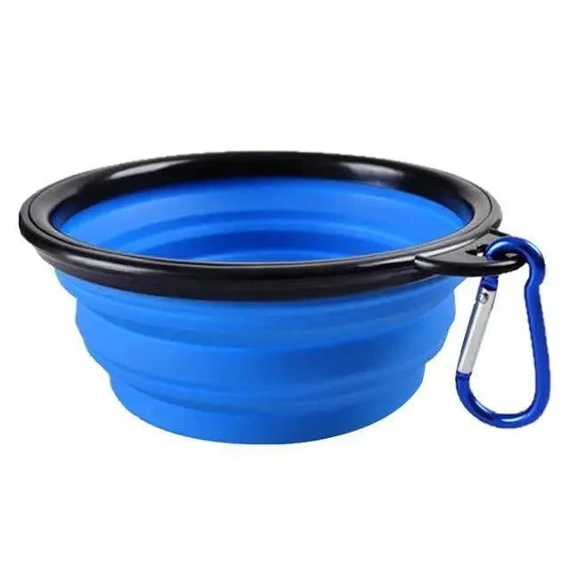 Collapsible silicone dog travel bowl blue with carabiner Stevvex on Tampa Home & Garden Store