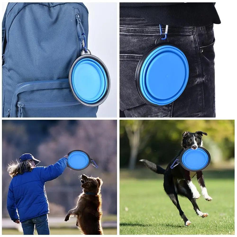 Stevvex blue collapsible silicone dog travel bowl with clip, foldable water dish for pets on Tampa Home & Garden Store