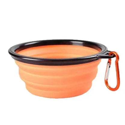 Stevvex collapsible silicone dog travel bowl orange with black rim and carabiner on Tampa Home & Garden Store