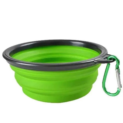 Stevvex collapsible silicone dog travel bowl lime green with gray rim and carabiner on Tampa Home & Garden Store