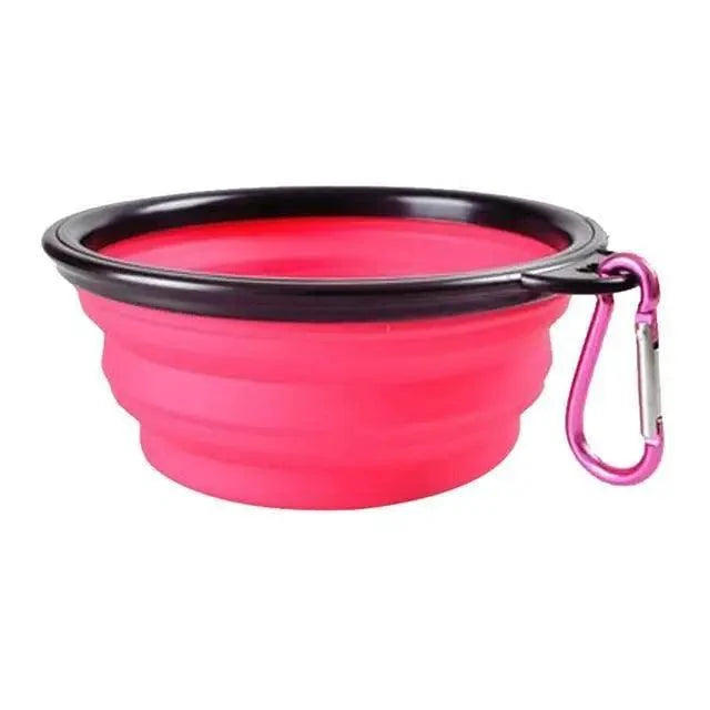 Stevvex collapsible silicone dog bowl pink with black rim and carabiner travel bowl on Tampa Home & Garden Store