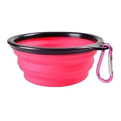 Stevvex collapsible silicone dog bowl pink with black rim and carabiner travel bowl on Tampa Home & Garden Store