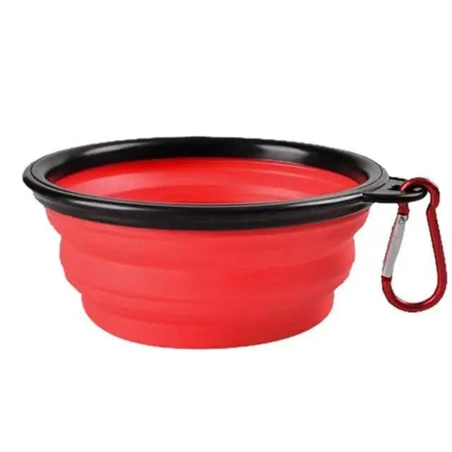 Collapsible silicone dog travel bowl red with black rim and carabiner on Tampa Home & Garden Store