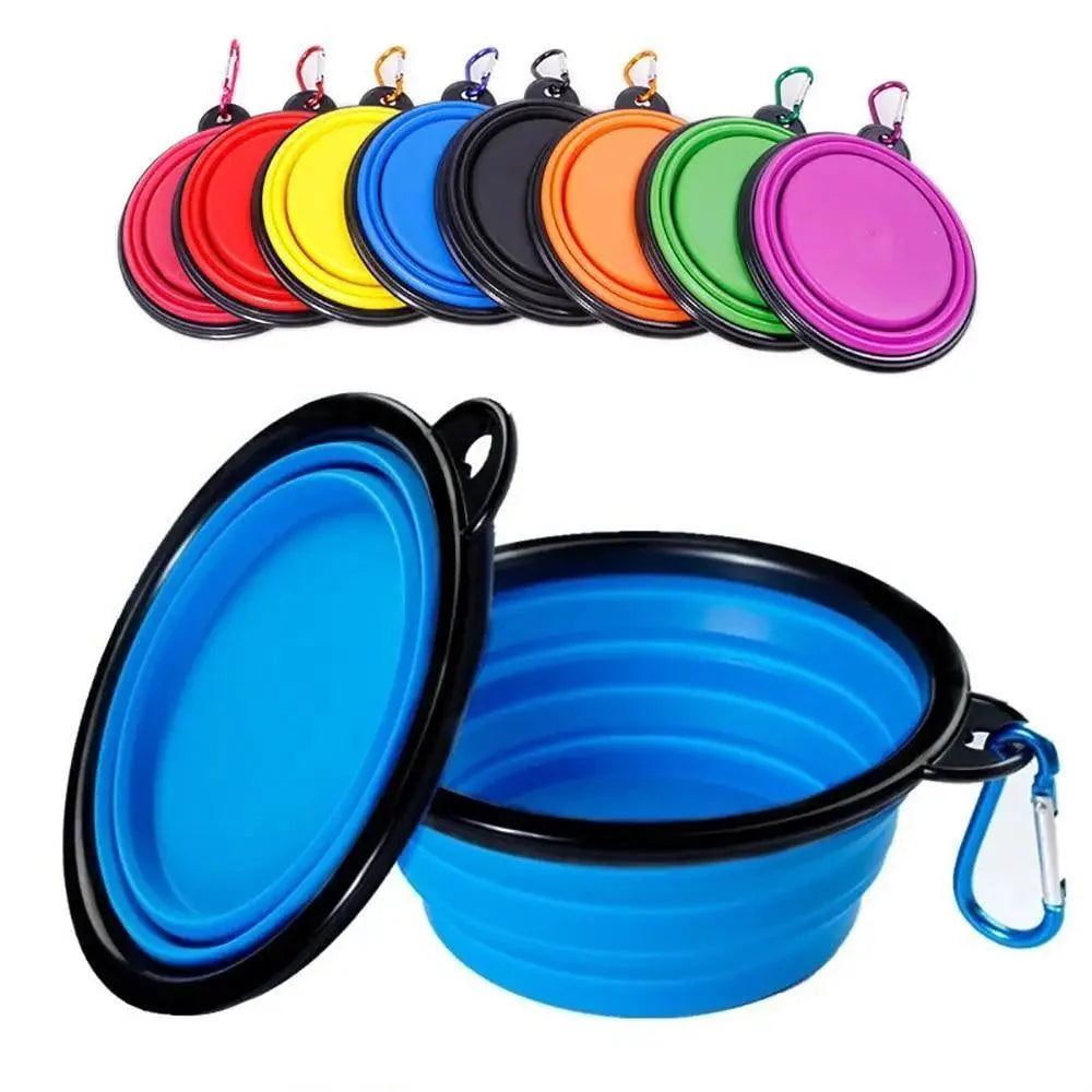 Stevvex blue collapsible silicone dog travel bowl foldable with lid and carabiner on Tampa Home & Garden Store