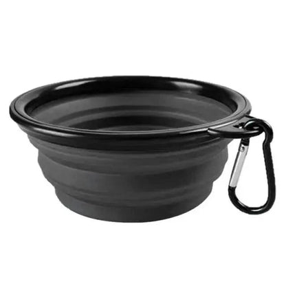 Silicone collapsible dog bowl with carabiner clip, black dish on Tampa Home & Garden Store