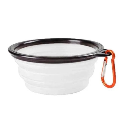 Stevvex collapsible silicone dog travel bowl with black rim and orange carabiner clip on Tampa Home & Garden Store