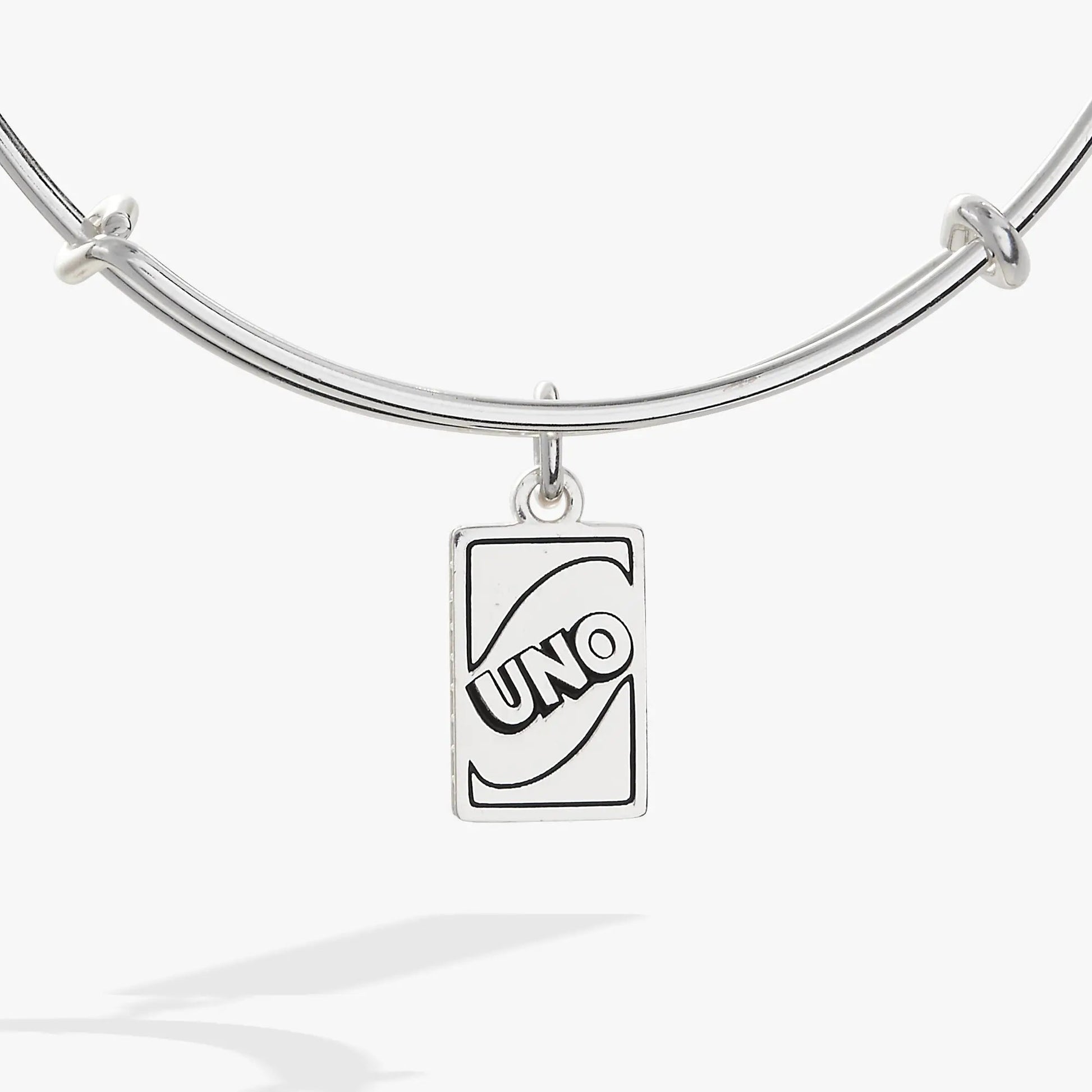 UNO Trust No One charm bracelet by Alex and Ani, silver-tone double-band with hanging charm on Tampa Home & Garden Store