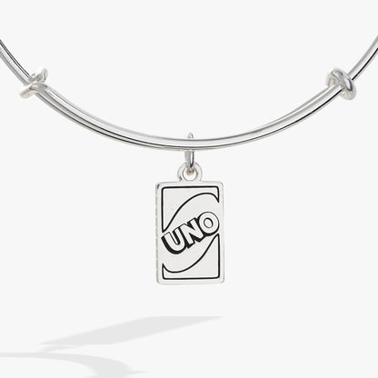 UNO Trust No One charm bracelet by Alex and Ani, silver-tone double-band with hanging charm on Tampa Home & Garden Store