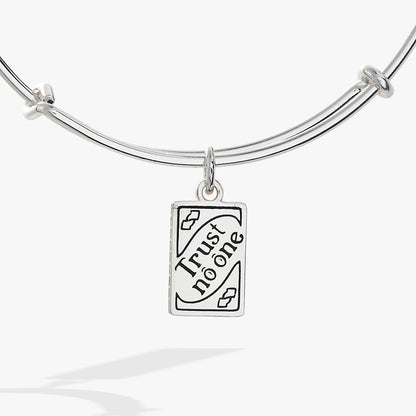 Silver-tone UNO Trust No One charm bangle by ALEX AND ANI with rectangular pendant on Tampa Home & Garden Store