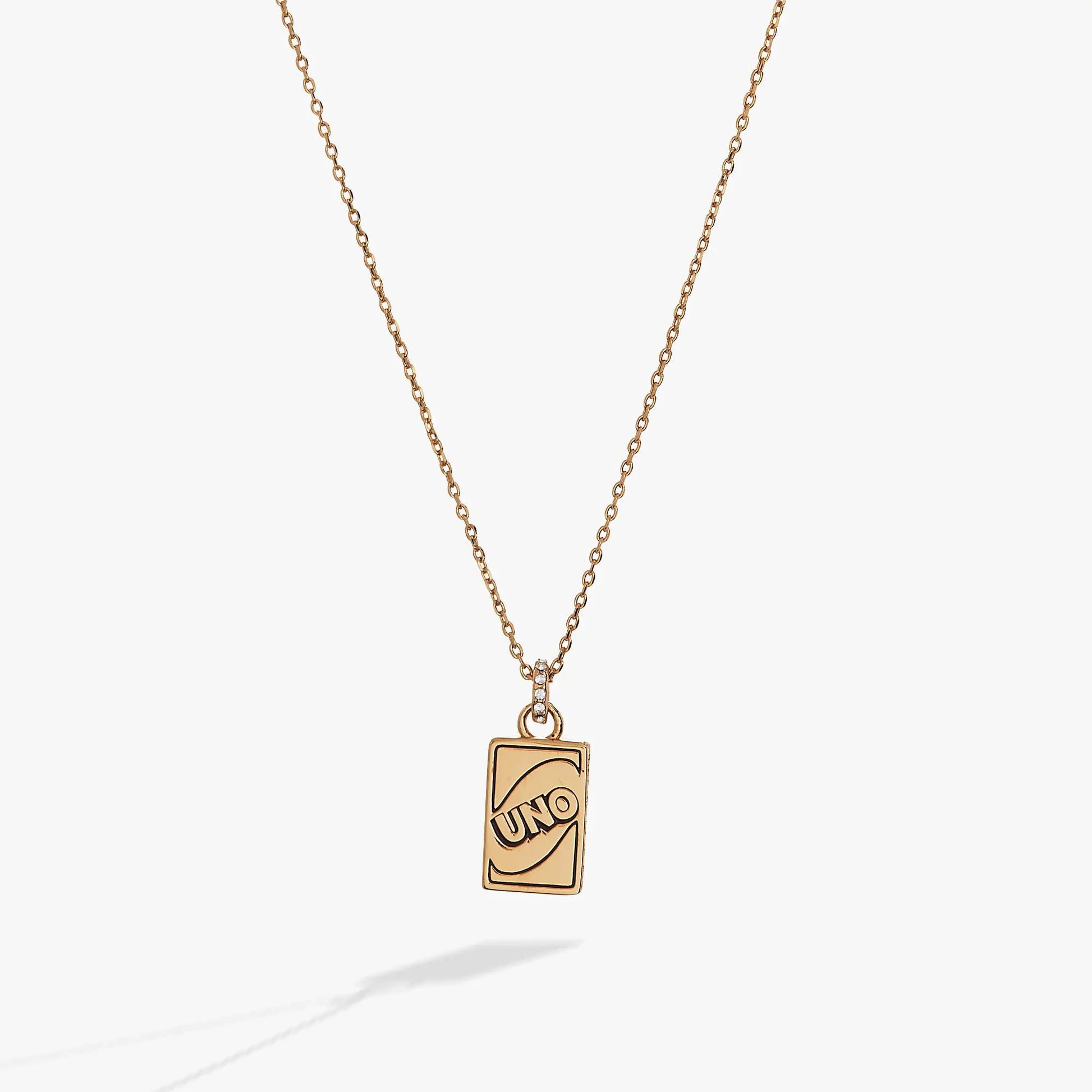UNO Necklace by ALEX AND ANI gold-tone chain with rectangular UNO pendant on Tampa Home & Garden Store