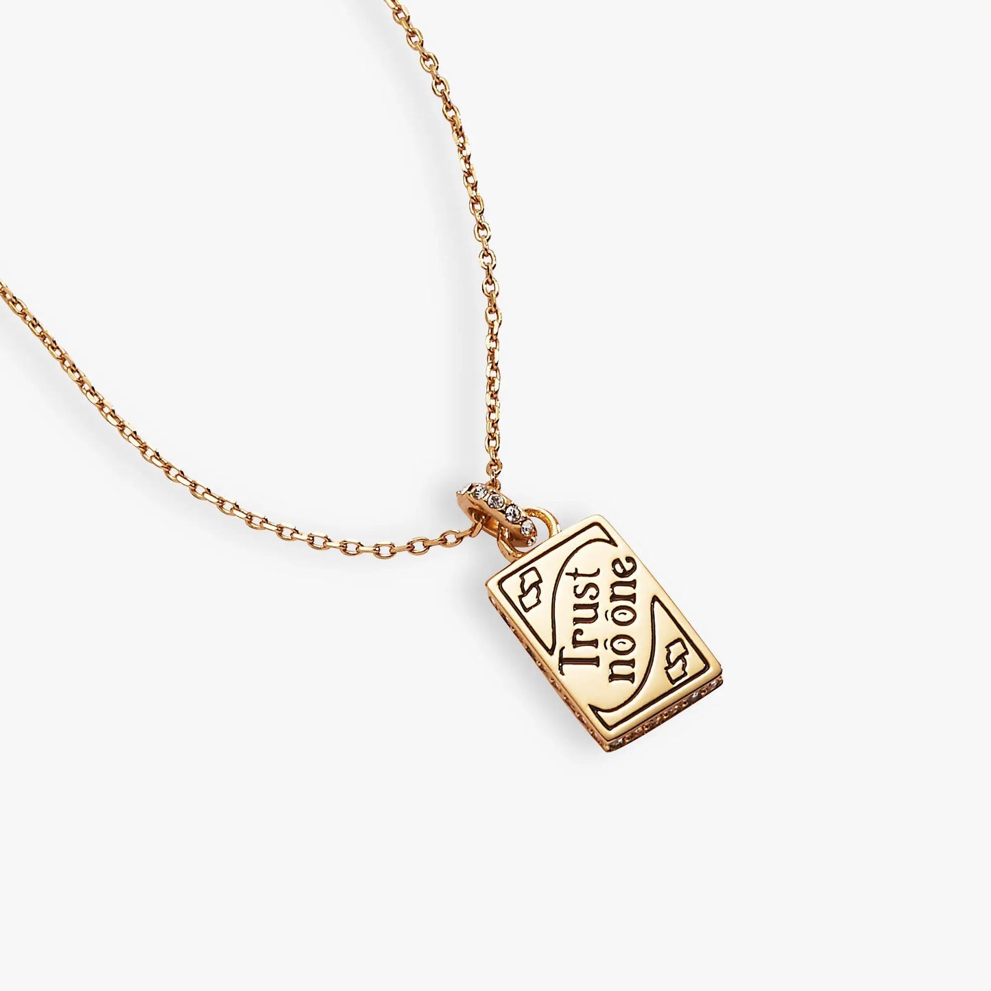 UNO™ Necklace by ALEX AND ANI gold-tone engraved rectangular pendant with crystals on Tampa Home & Garden Store