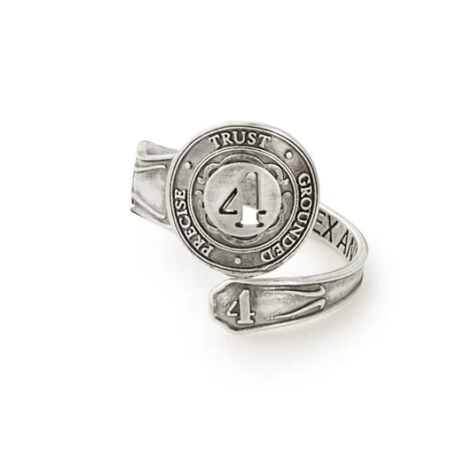 Number 4 Spoon Ring silver-tone with coin centerpiece by Alex and Ani on Tampa Home & Garden Store