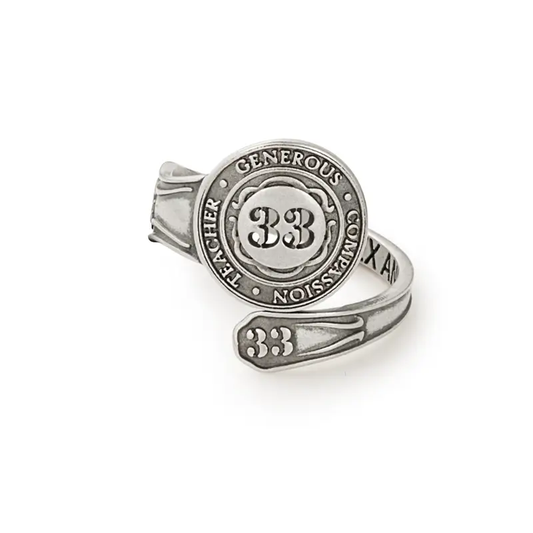 Number 33 Spoon Ring by Alex and Ani silver-tone adjustable band with 33 and generous compassion on Tampa Home & Garden Store