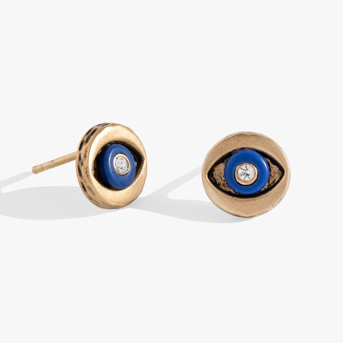 Untamed Evil Eye Stud Earrings gold-tone with blue enamel eye and clear gem by Alex and Ani on Tampa Home & Garden Store