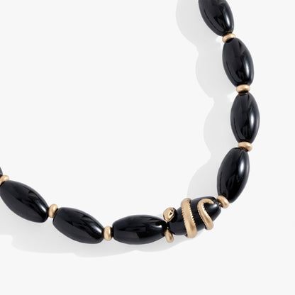 Untamed Beaded Snake Necklace 16 in black onyx beads with gold spacers on Tampa Home & Garden Store
