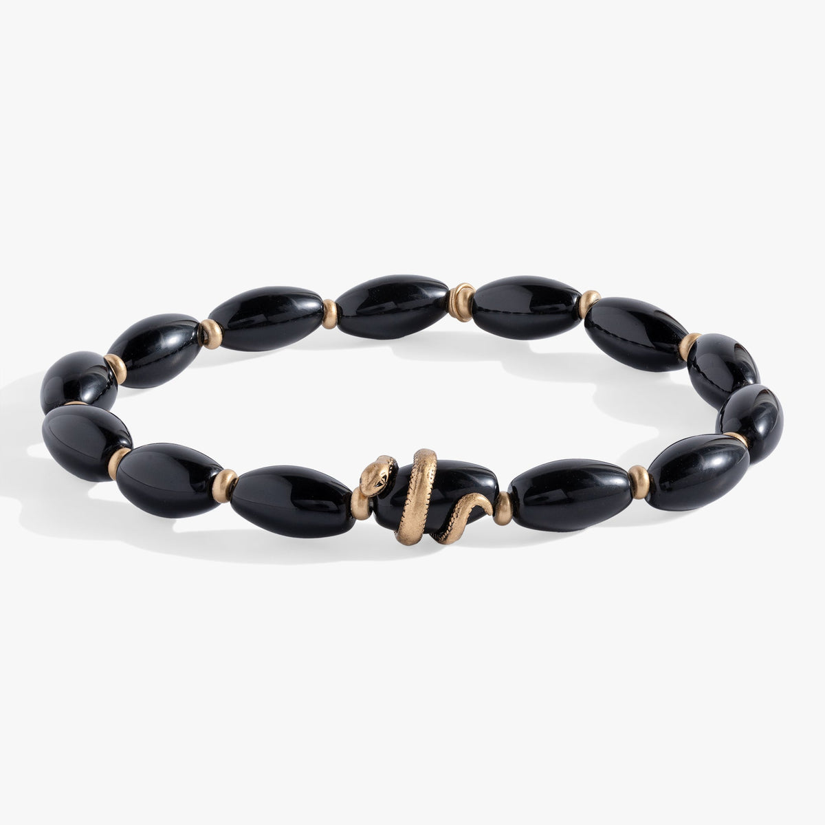 Untamed Stretch Beaded Snake Bracelet black beads with gold-tone spacers ALEX AND ANI on Tampa Home & Garden Store