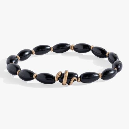 Untamed Stretch Beaded Snake Bracelet black beads with gold-tone spacers ALEX AND ANI on Tampa Home & Garden Store