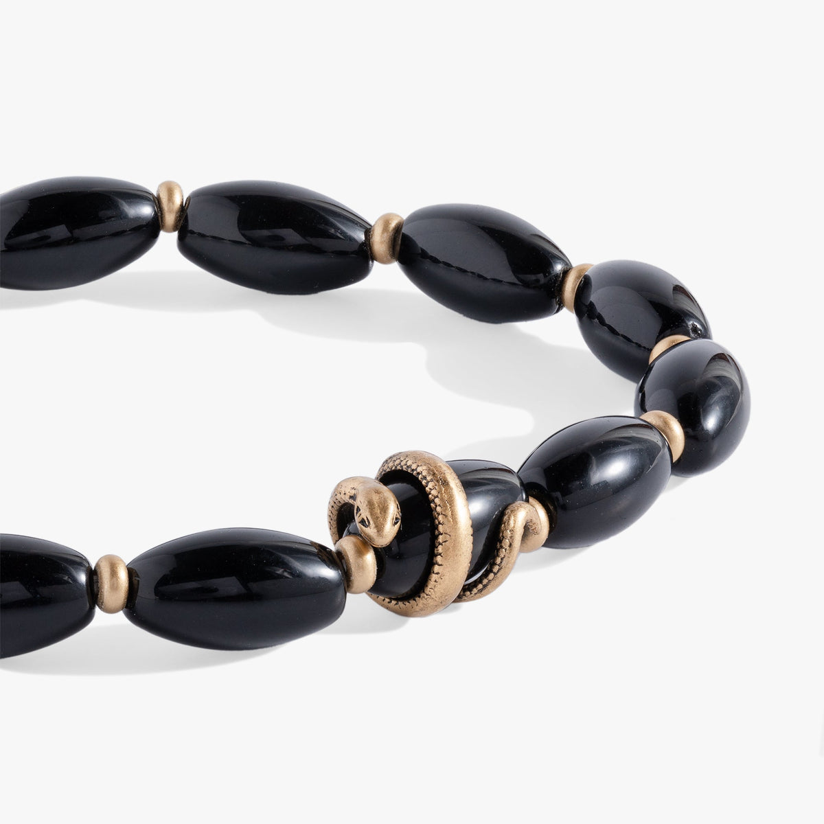 Untamed stretch beaded snake bracelet black beads with brass spacers by ALEX AND ANI on Tampa Home & Garden Store