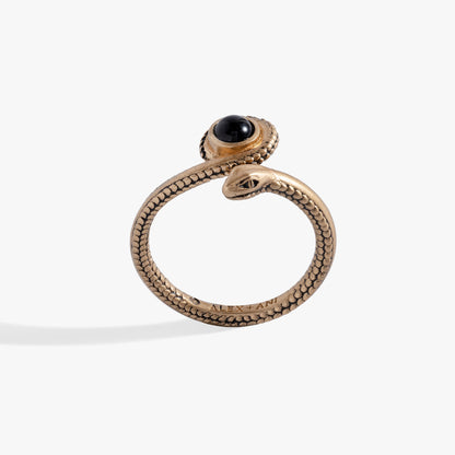 Untamed Snake Ring by ALEX AND ANI; gold-tone band with snake motif and black stone eye on Tampa Home & Garden Store