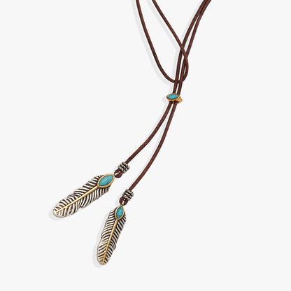 Untamed Turquoise Lariat Necklace ALEX AND ANI leather cords with turquoise beads feather pendant on Tampa Home & Garden Store