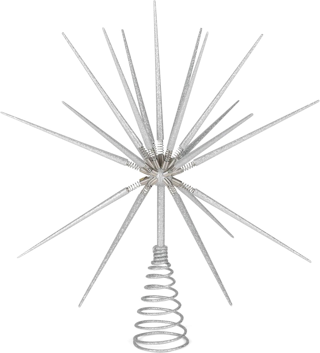 Adorno para árbol de Navidad con punta plateada y resorte - 15 pulgadas
