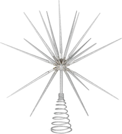 Adorno para árbol de Navidad con punta plateada y resorte - 15 pulgadas