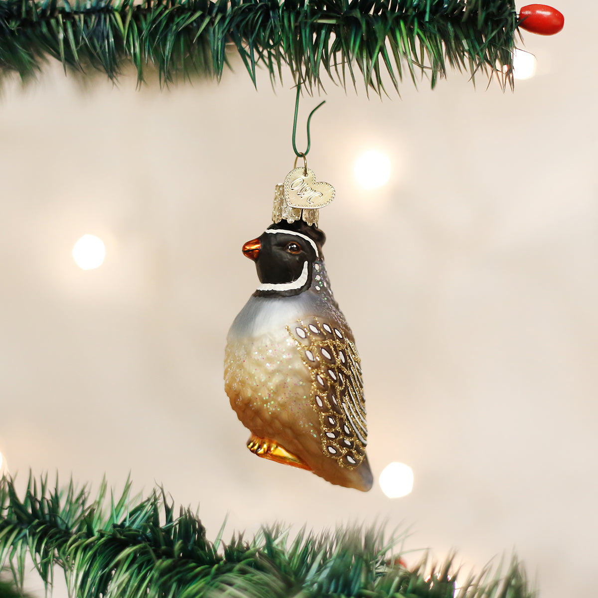 Ornement de Noël en verre de Noël ancien, perdrix