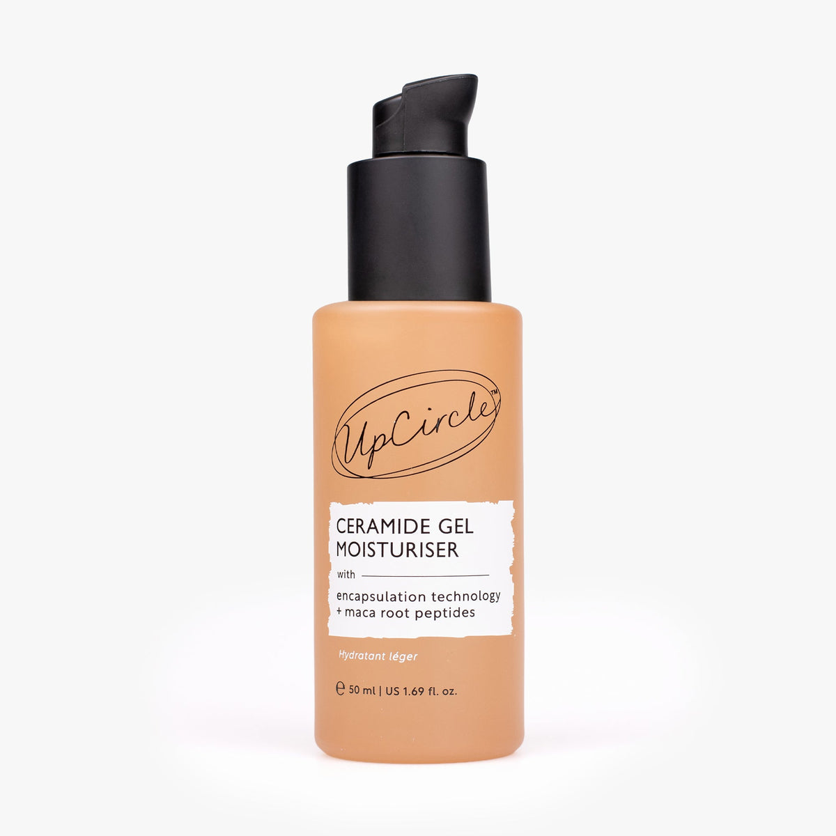 UpCircle Ceramide Gel Moisturiser bottle with peach-tan body and black pump, face moisturizer on Tampa Home & Garden Store