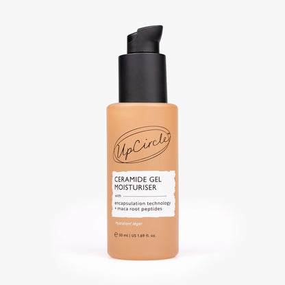 UpCircle Ceramide Gel Moisturiser bottle with peach-tan body and black pump, face moisturizer on Tampa Home & Garden Store