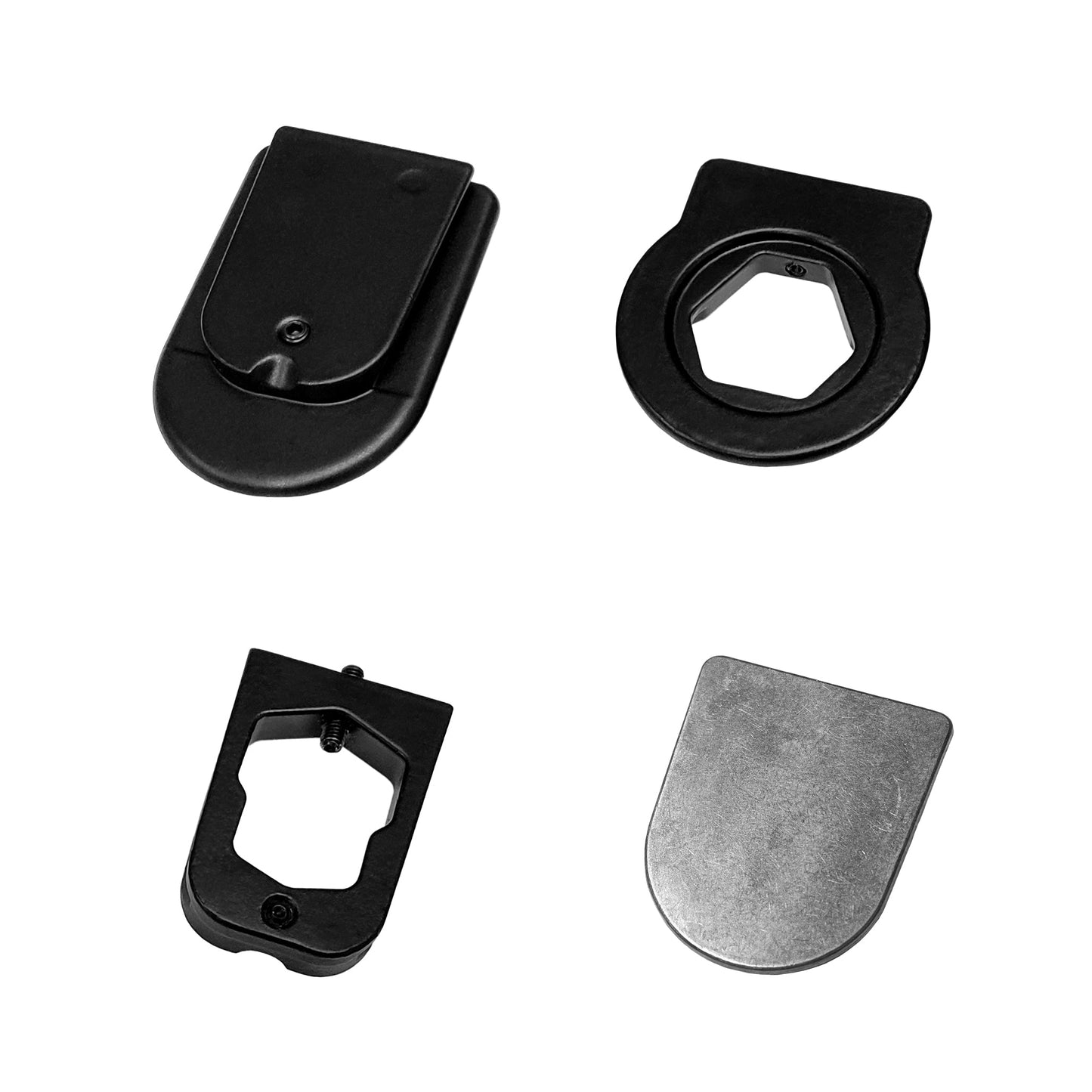 Master Tailgaters rear view mirror adapters: two black metal brackets with button base on Tampa Home & Garden Store