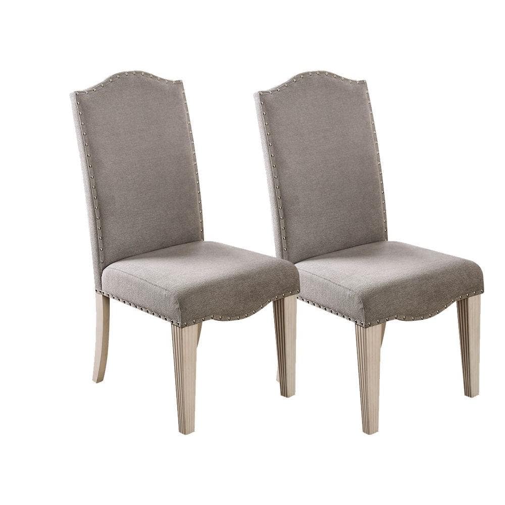 Upholstered dining chairs set of 2 with camelback, gray fabric and nailhead trim HouseOfZazla on Tampa Home & Garden Store