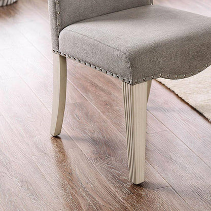 Upholstered dining chair with camel back and nailhead trim in gray fabric set of 2 HouseOfZazla on Tampa Home & Garden Store
