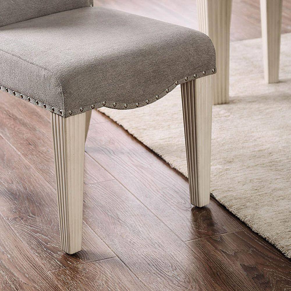 Upholstered dining chairs set of 2 by HouseOfZazla taupe fabric camel back nailhead trim on Tampa Home & Garden Store