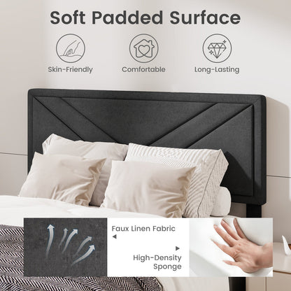 Cama de plataforma tapizada con cabecero capitoné y listones de madera, tamaño matrimonial