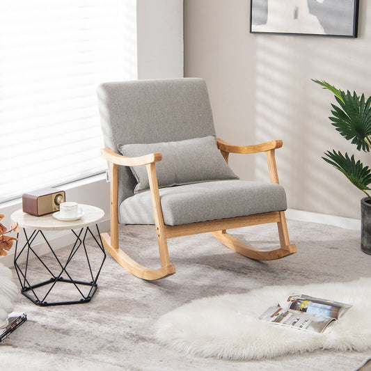 Upholstered Rocking Chair with Pillow and Rubber Wood Frame - Tampa Home & Garden Store