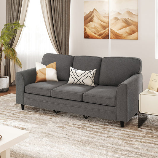Upholstered Teddy Velvet 3-Seat Sofa with Comfy Back Pillows-Gray - Tampa Home & Garden Store