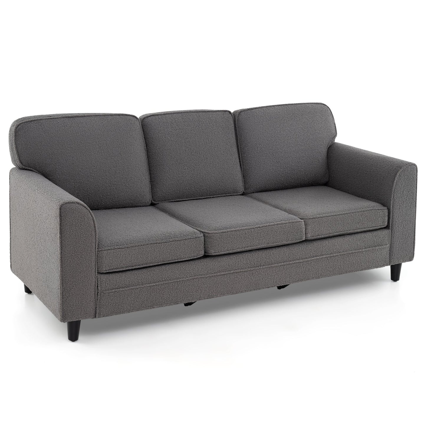 Sofá tapizado de terciopelo Teddy de 3 plazas con cómodos cojines de respaldo - Gris