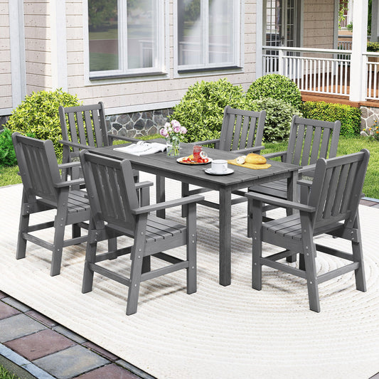 7 Pieces Patio Dining Set Outdoor HDPE Weather Resistant Table and Chairs Set - Tampa Home & Garden Store