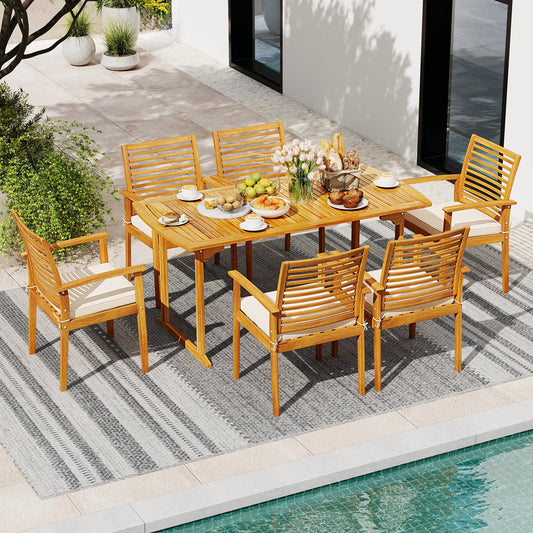 Acacia Wood 7-Piece Patio Dining Set with Umbrella Hole - Tampa Home & Garden Store