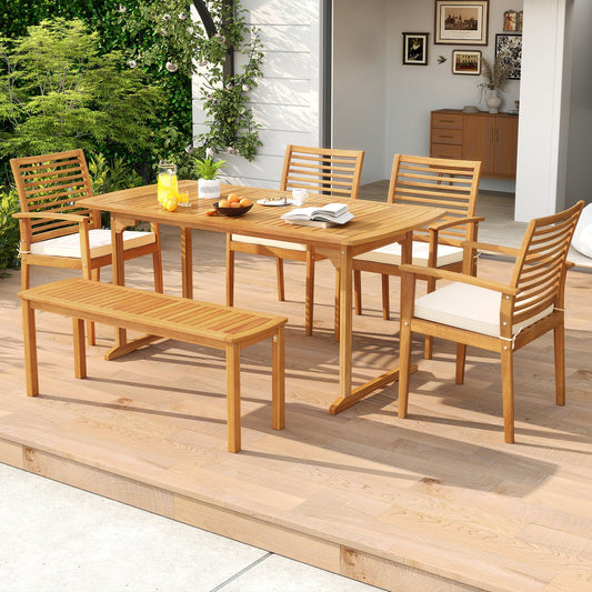 6 Pieces Outdoor Acacia Wood Dining Set with Umbrella Hole - Tampa Home & Garden Store
