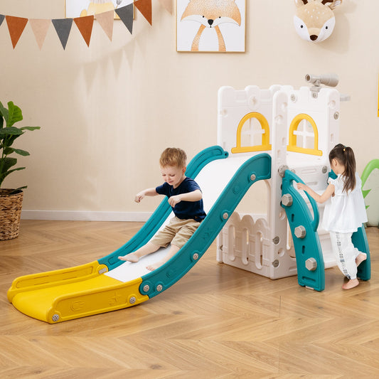 6-in-1 Toddler Slide L-shaped Playground with Basketball Hoop and Ladder - Tampa Home & Garden Store