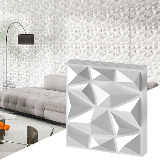 50-Pack 3D Wall Panels PVC Interior Wall Decoration with Diamond Accent-White - Tampa Home & Garden Store
