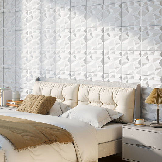 50-Pack 3D Wall Panels PVC Interior Wall Decoration with Diamond Accent-White - Tampa Home & Garden Store